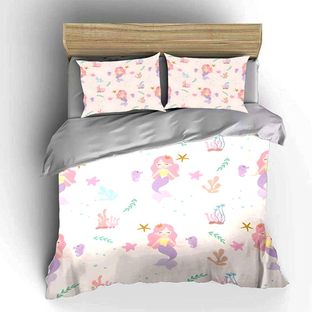 Decorazione Camera Bambini Tema Sirenetta Morbido Set Biancheria da Letto Amico della Pelle Include 1 Copripiumino e 2 Federe Regalo
