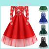 Festive Women's Christmas Costume Swing Dress Featuring Vintage Santa Print And Long Sleeves