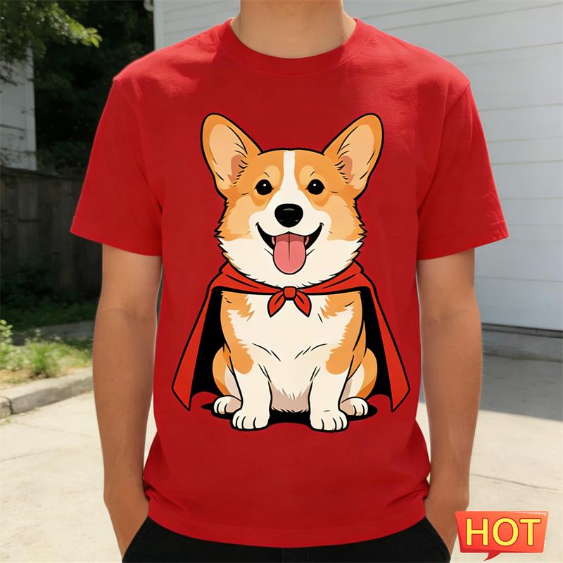 Funny Corgi Graphic Summer T Shirts For Men Fashion Cute Dog 3D Printed Crew Neck Tshirts Loose Streetwear Short Sleeve Tees