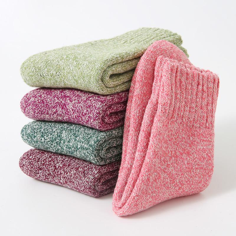 5/10 Pairs Comfortable Casual and Versatile Thickened Warm Autumn Winter Socks Solid Color Mid Calf Women's Double Threaded Looped Socks