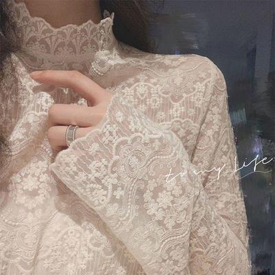 Women's Super Fairy Lace Mesh Long-Sleeve Top, Versatile for Autumn/Winter 2025, Semi-High Neck.