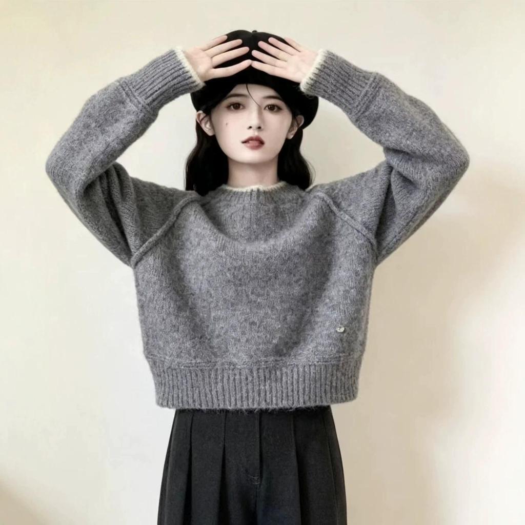 Women's Korean-Style Thick Knit Sweater - Autumn/Winter Round Neck