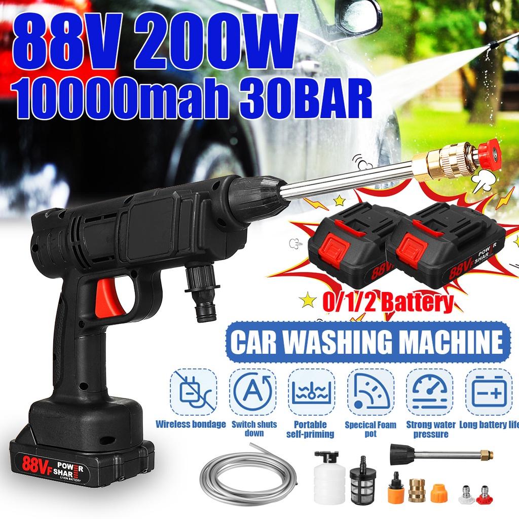 88VF 30bar Cordless High Pressure Washer Car Washing Machine  Water Spayer Guns Vehicle Cleaning Tool W/ None/1/2 Battery 10000mah 200W