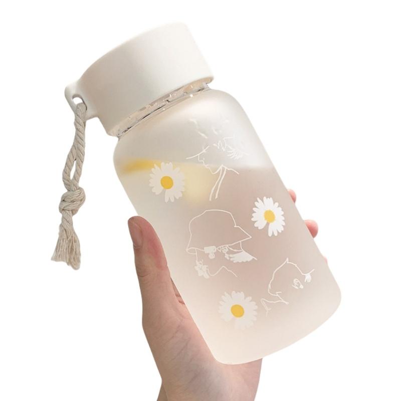 This Summer Cute Little Chrysanthemum Water Cup Comes In Two Styles Frosted and Transparent with A Handle for Easy Carrying