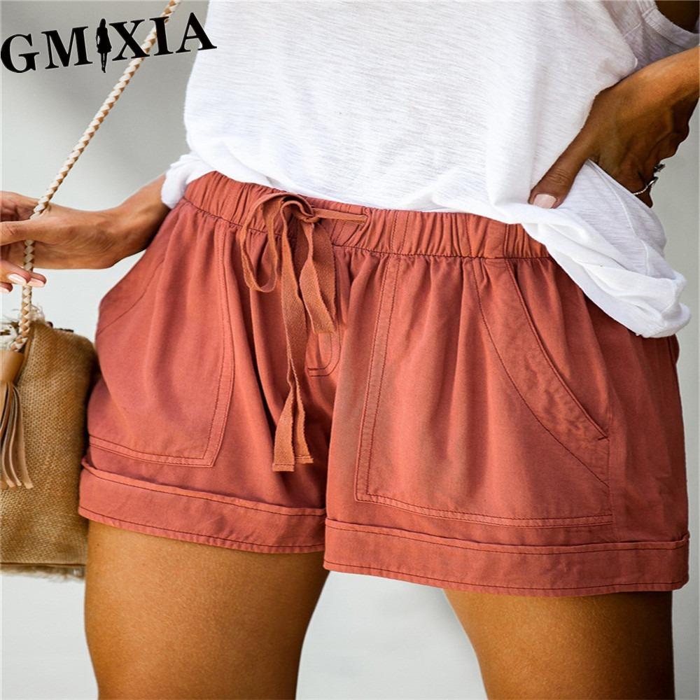 GMXIA Women's Casual Loose Elastic Waist Plus Size Shorts with Pockets Trousers