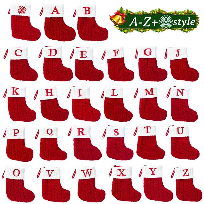 Christmas Socks Knitting Red Snowflake Alphabet Letters Christmas Decoration For Home Tree Ornament Gift Navidad Natal Decoration