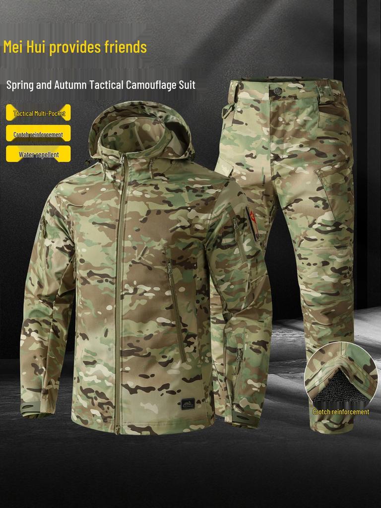 Men's Spring & Autumn Tactical Camouflage Suit: Outdoor, Water-Repellent, Wear-Resistant, Dirt-Resistant, Breathable, Multi-Pocket Workwear