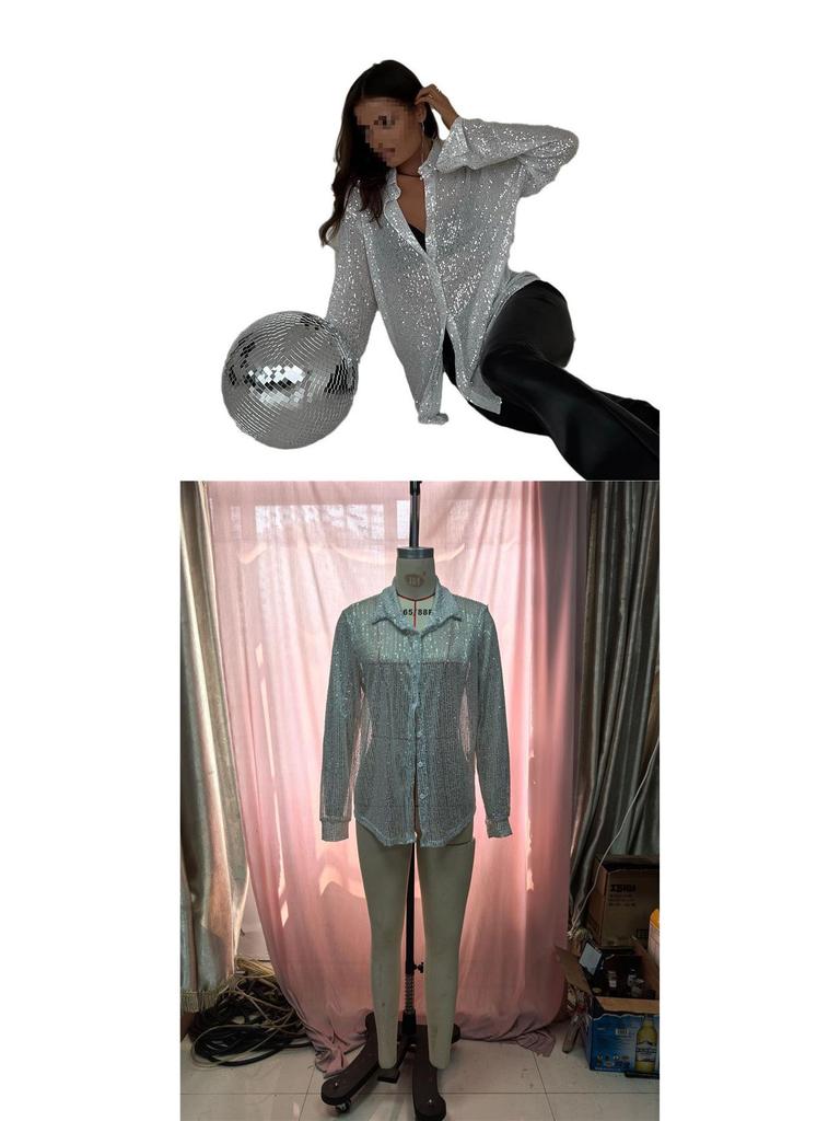 European Spring-Summer Sequin Lapel Cardigan: Women's Long Sleeve Shirt Jacket