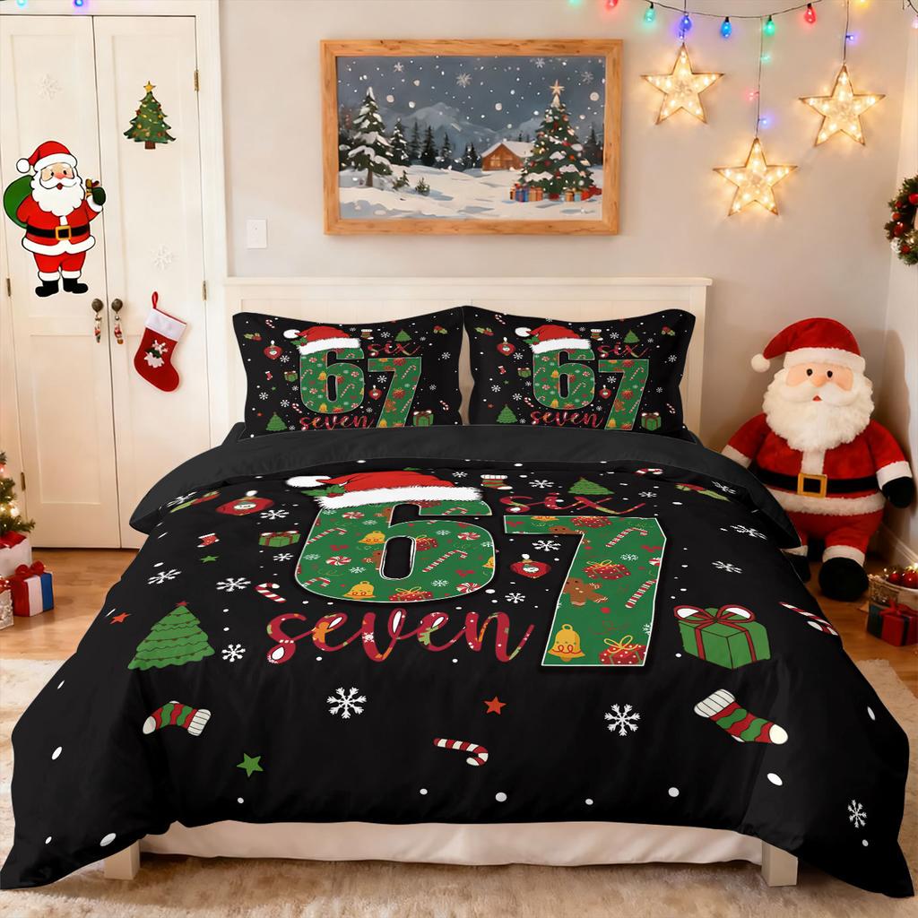 Bed Three-Piece Set Green Hair Monster Hand Pillow Cover Quilt Cover Digital Printing Bedding