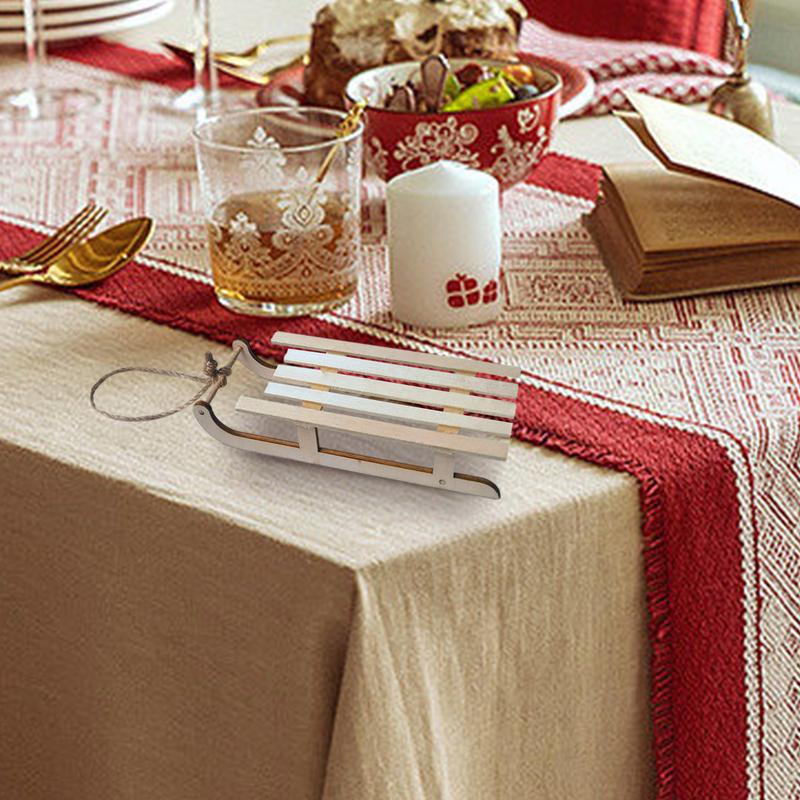 Dollhouse Miniature Wooden Sleigh Model Sled Desk Ornament Christmas Vintage Living Scene Tree Hanging Decor Xmas Gift Pendant