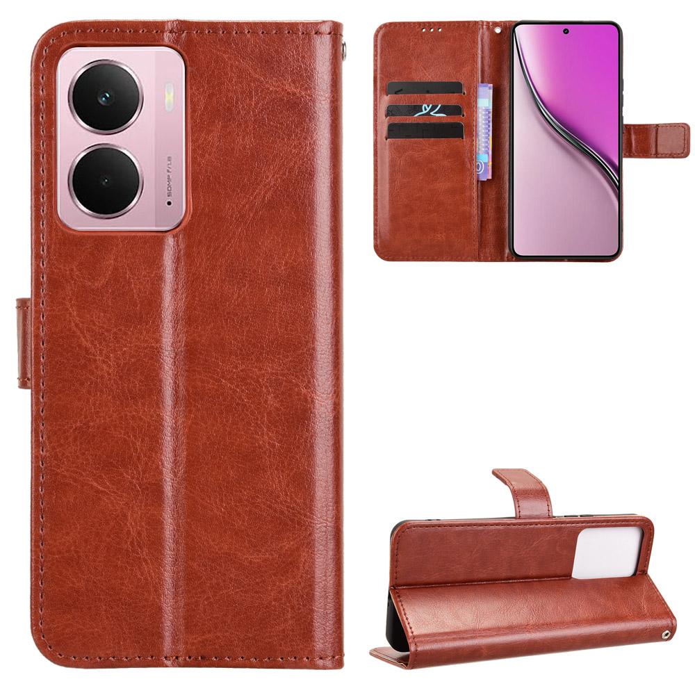 

For Realme Neo7x 5G/Realme 14 5G/Realme P3 5G PU Leather Case with Strap Crazy Horse Texture Phone Wallet Cover B