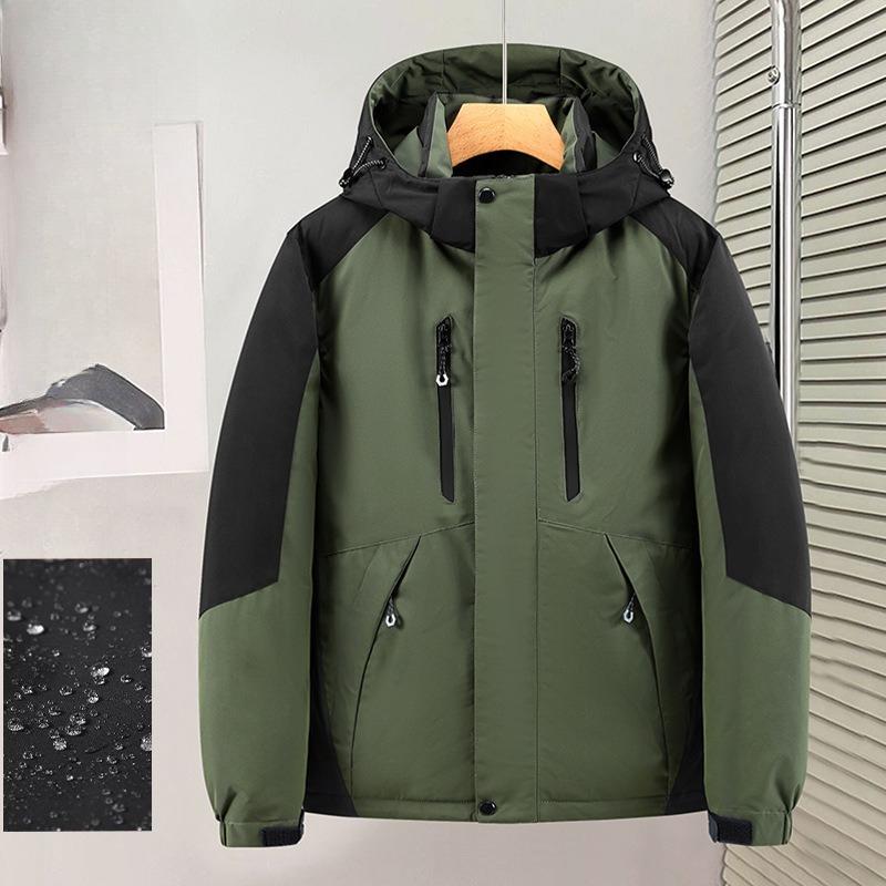 Men's Hooded Rain and Cold Resistant Winter Jacket Thickened Warm Lightweight Casual Loose Comfortable Cotton Jacket Punching Jacket