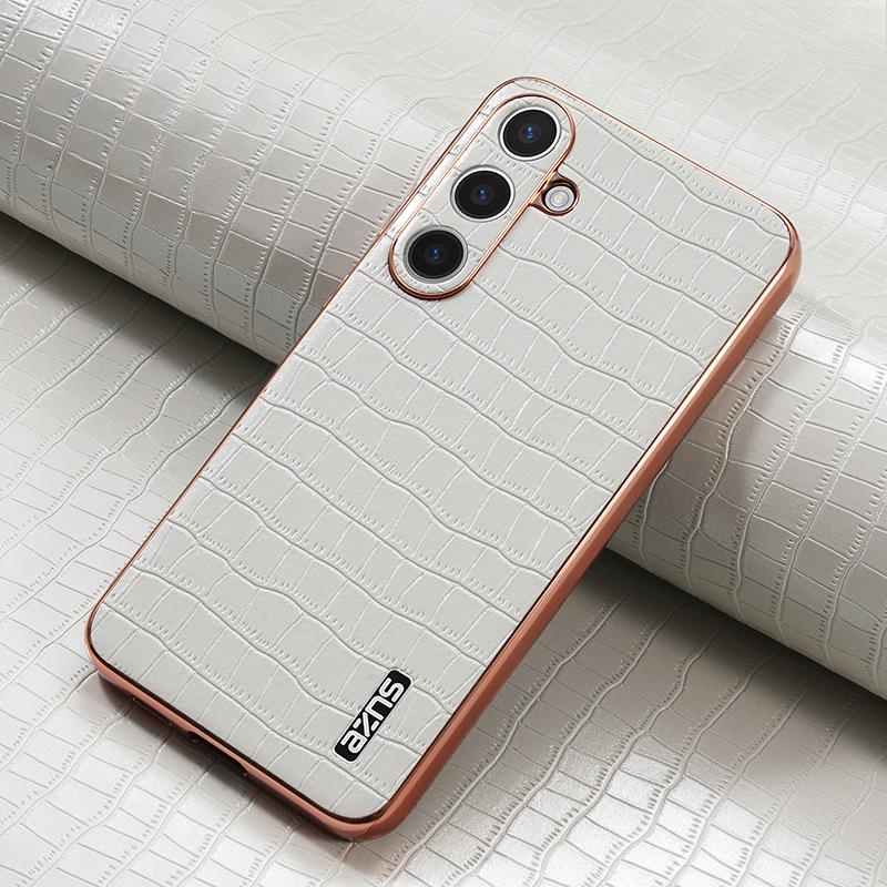 Suitable for Samsung S25ultra Phone Case, Crocodile Pattern Galaxy Full Cover Electroplated S24 Shockproof 23ultra Leather Case