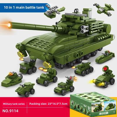 Tank Blocks 10 In 1 Police Car Aircraft Warship Fire Truck Engineering Car Robot Building Bricks Boy Toys Children's Gifts