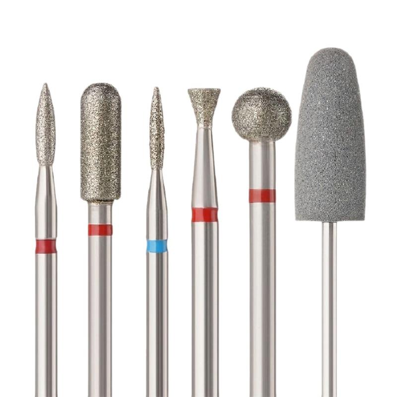 6Pcs Diamond Sand Nail Drill Bits Multi Functional Cuticle Polishing Set for Electric Manicure File Nail Care Routine Use