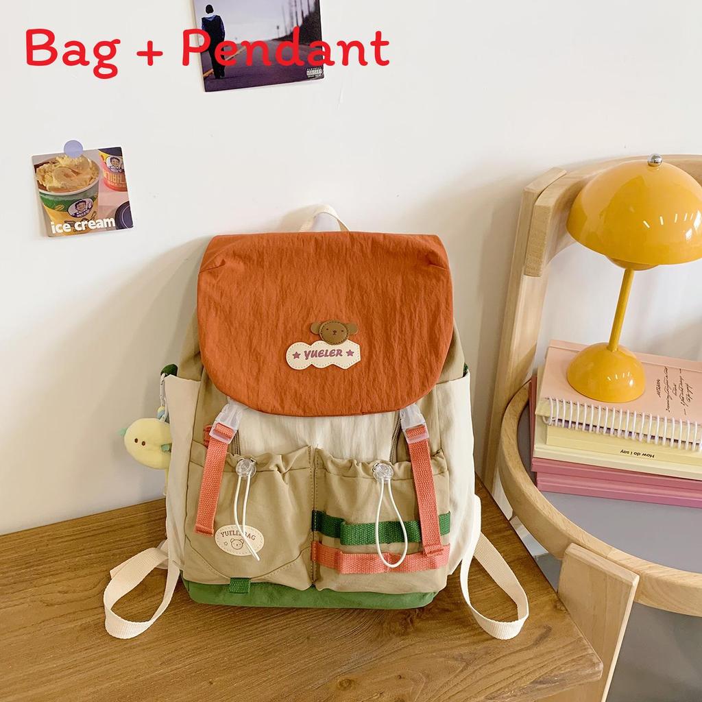 Fresh College Student Backpack With Anti Splash Nylon Fabric And Letter Pattern For Girls