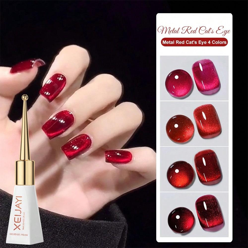 1pc 10ml Red Cat Eye Gel Magnetic Sparkling Glitter Gel Nail Polish Semi Permanent UV Gel For Women No Include Magnetic Stick