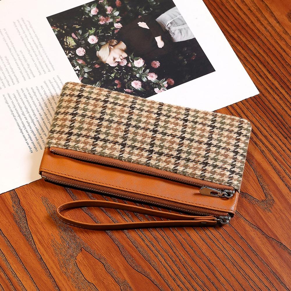 Coin Pocket Retro Houndstooth Handbag Korean Style Women Long Purse Zipper Clutch Wallet  Women