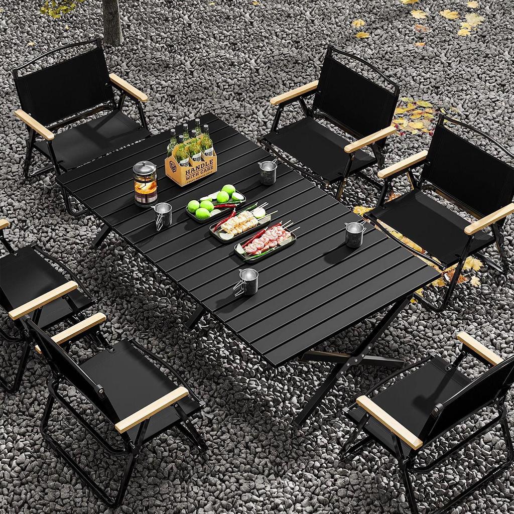 Collapsible Metal Table and Chair Set for Outdoor Use - Ideal for Camping, Patio, Night Markets, and Street Vending
