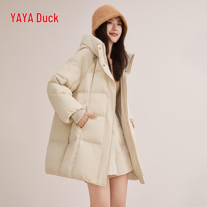 Yaya Women's 2024 Autumn/Winter Mid-Length Hooded Down Jacket YE4B605095H
