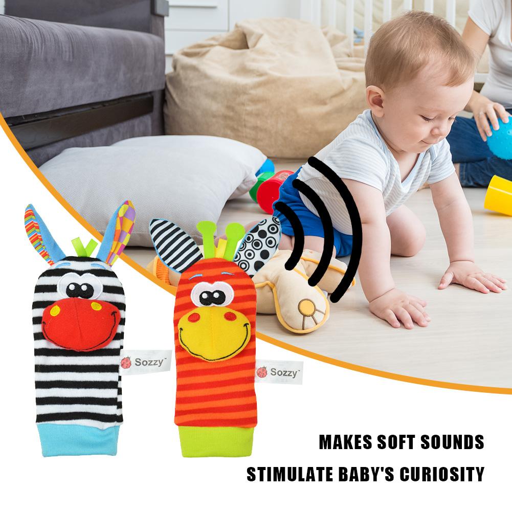 Cute Wrist Strap Rattles Socks Cartoon Wristband Sock Set Adjustable Brain-Development Newborn Infant Gifts