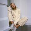 Women's Cotton Crop Sweatshirt & Elastic Joggers Set - Autumn/Winter Casual Slim Fit