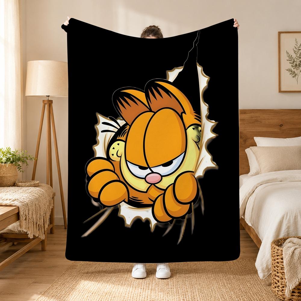 A fat yellow cat cute Garfiel Throw 240g flannel blanket, suitable for sofas, beds, offices,  exquisite gift blankets