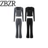 Za Autumn New Women Clothes 2025 Western Style Fashion Slimming Zip-up Long Sleeve Knit Cardigan Trousers Set