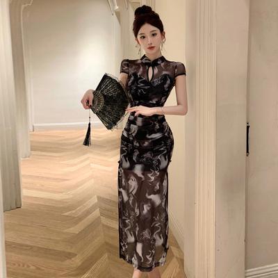 Women's High-end Hollow Cheongsam Skirt Splicing Slim Dress