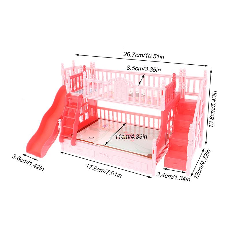 1Set Dollhouse Mini Princess Bunk Bed With Slide Simulation Furniture Model Toy Accessories Dolls House Bedroom Decoration