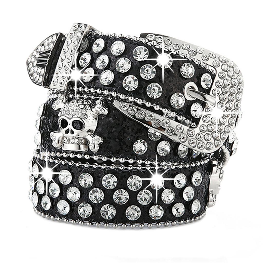 Sparkling Rhinestones Waistband Punk Design Belt Unisex Fashion Accessory PU Leather Sash Comforable
