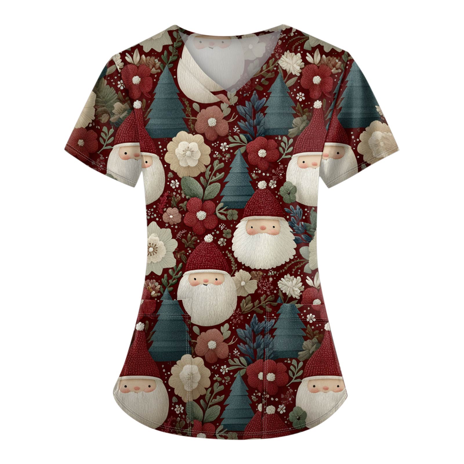 

Женские топы с короткими рукавами и v-образным вырезом с рождественским принтом, рабочая блузка с карманами XL красный
