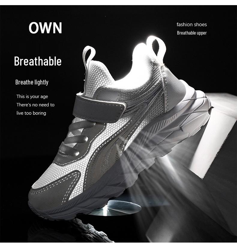 Kids' White Breathable Mesh Sneakers - Lightweight, Non-Slip Casual Running Shoes for Elementary Students