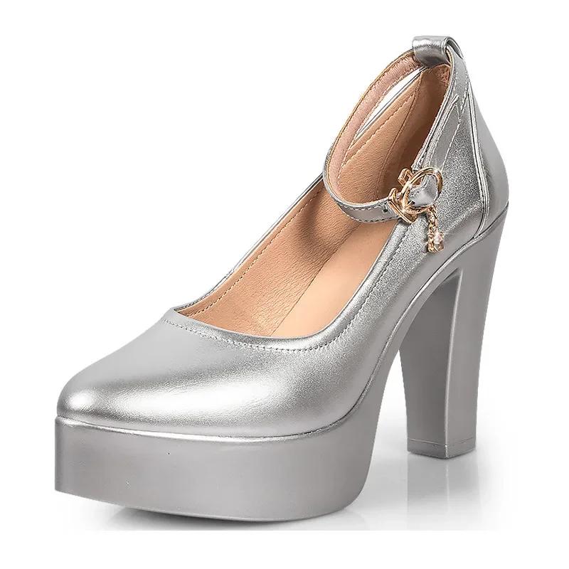 6 9 11cm Kleine Größe 32-43 Flache Echtlederschuhe Damen Plateau-Pumps 2025 Büro-Modell Block Hohe Absätze Schuhe Damen