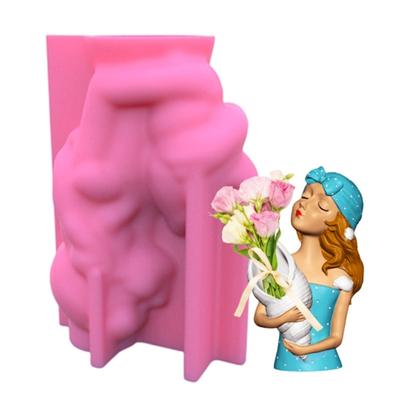 Molde de silicone para flor de gesso de menina concha fofa, molde de fundição de resina epóxi, vaso suculento, molde de cimento, suporte para plantas