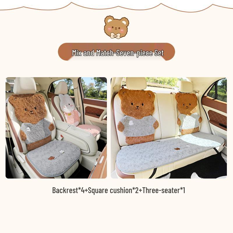 Winter Plush Car Seat Cushion - Cartoon Bear & Rabbit Design