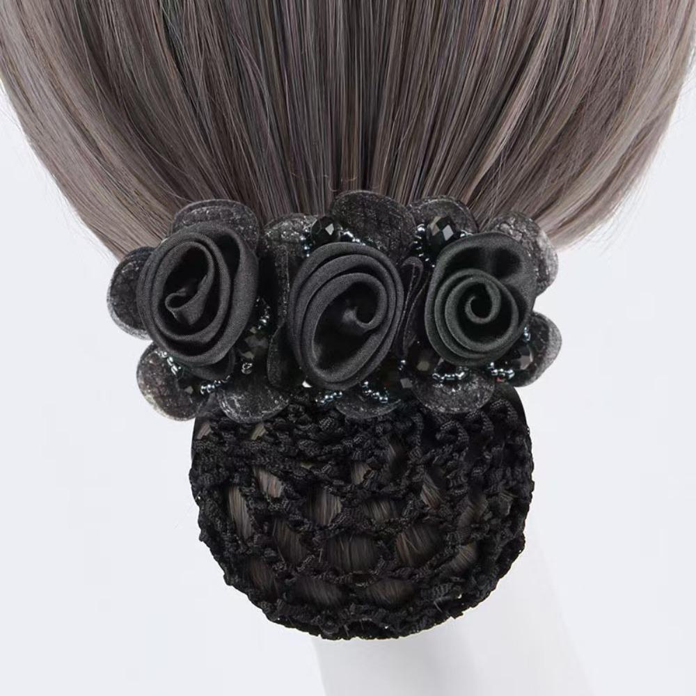Updo Styling Tool Flower Hair Net with Spring Clip Net Pocket Headdress  For Work Use