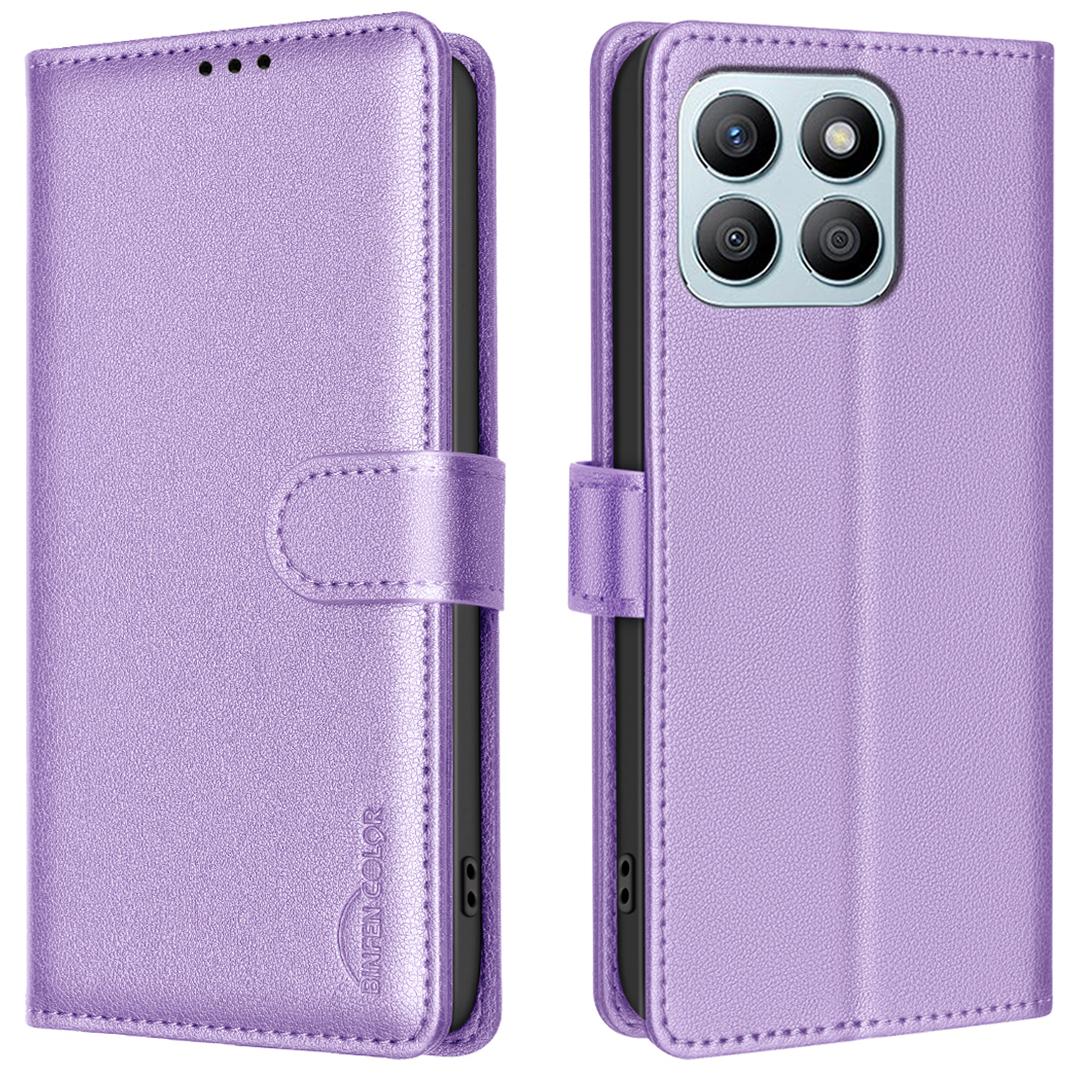 

BINFEN COLOR BF32 For Honor X8b 4G Case Stand Leather Phone Cover RFID Blocking Purple