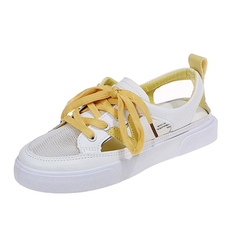 New Women's White Casual Shoes Fish-mouth Sandals Metal Decorative Transparent Breathable Mesh Shoes Large Zapatos Para Mujer
