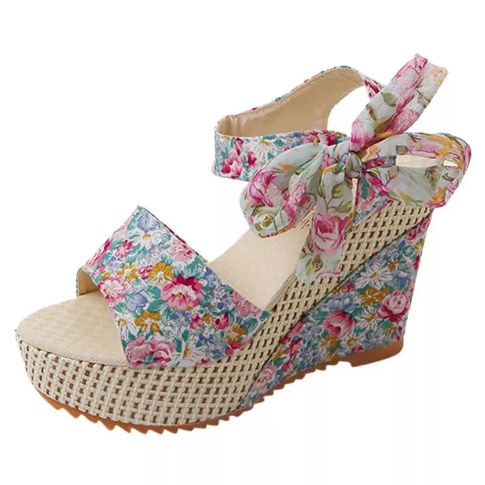 Hot Leisure Lace Women Wedges Heeled Woman Shoes Girls Summer Sandals Party Platform High Heels Dance Shoes