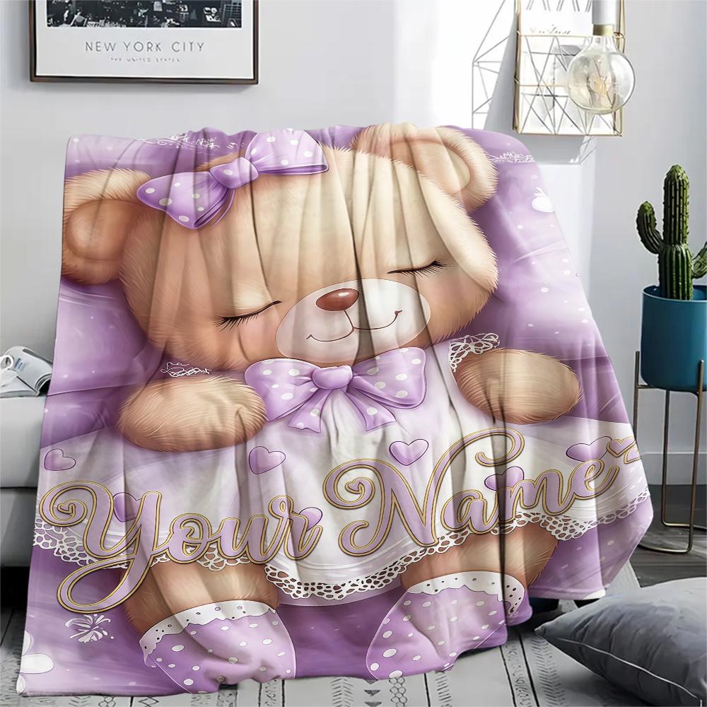 1PC Custom Name Floral Bears Harvest Patterned Flannel Blanket Suitable For All Seasons for Home Decor Warmth and Comfort Gifts Holiday Present_lx