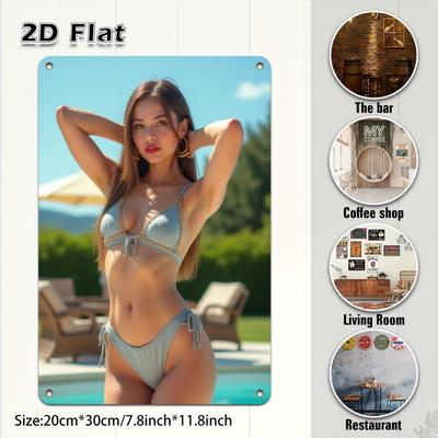 Lustiges D-Bikini-Frauen-Metallwandkunstschild für Zuhause, Bar, Café, Urlaubsdekoration