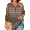 Womens 3/4 Length Sleeve Tops Plus Size Button Down V Neck Shirts Blouses Casual Printing Loose