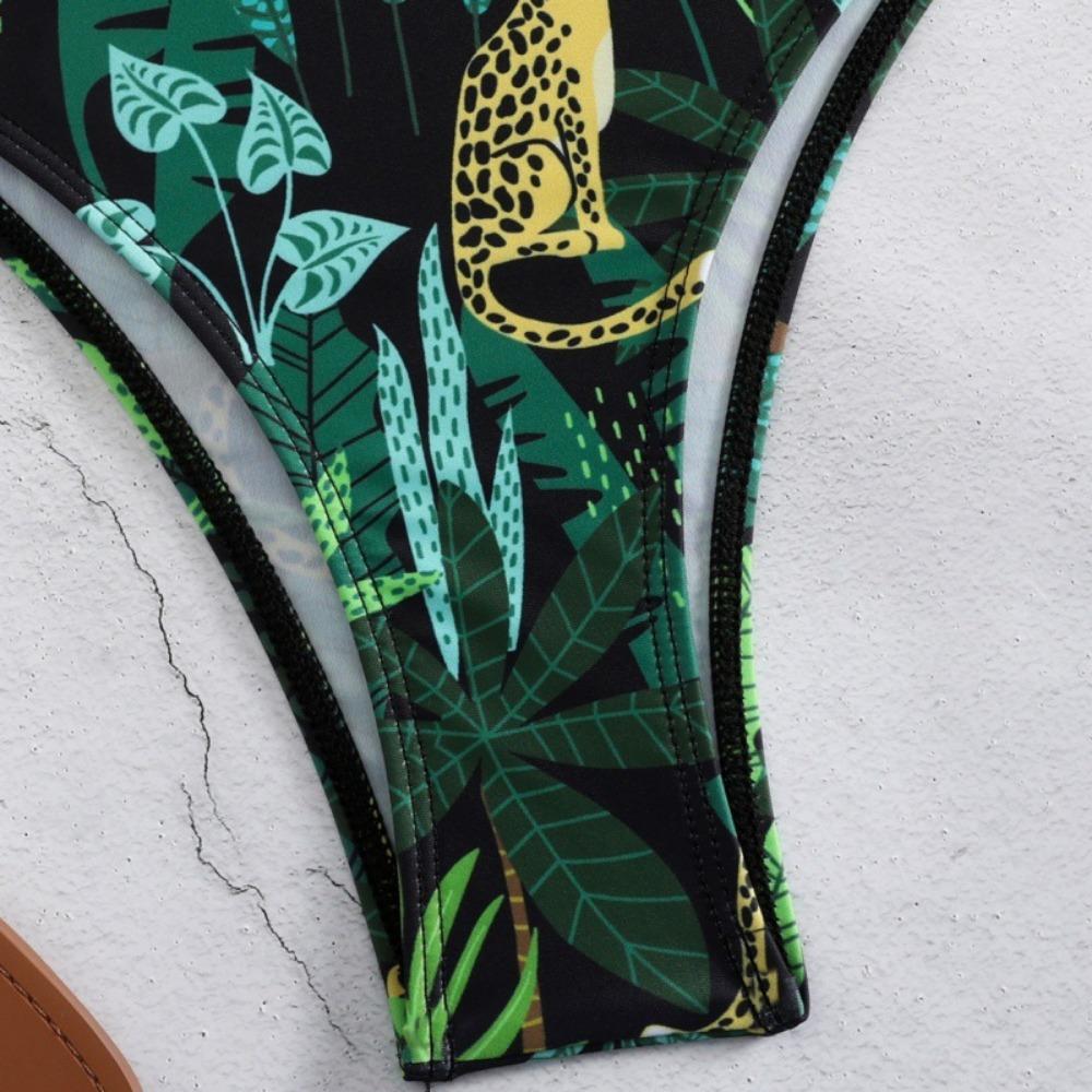 European and American One-piece Swimwear Zipper Bikini Slim Printing Sexy Long-sleeved Swimsuit