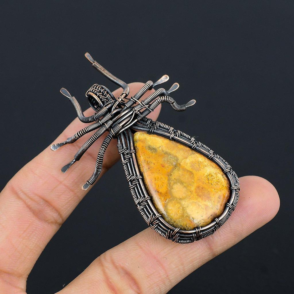 Fossil Coral 999 Copper Wire Wrapped Pendant Handmade Gemstone Jewelry, Gifts For Wife Brand New Jewelry Pendant