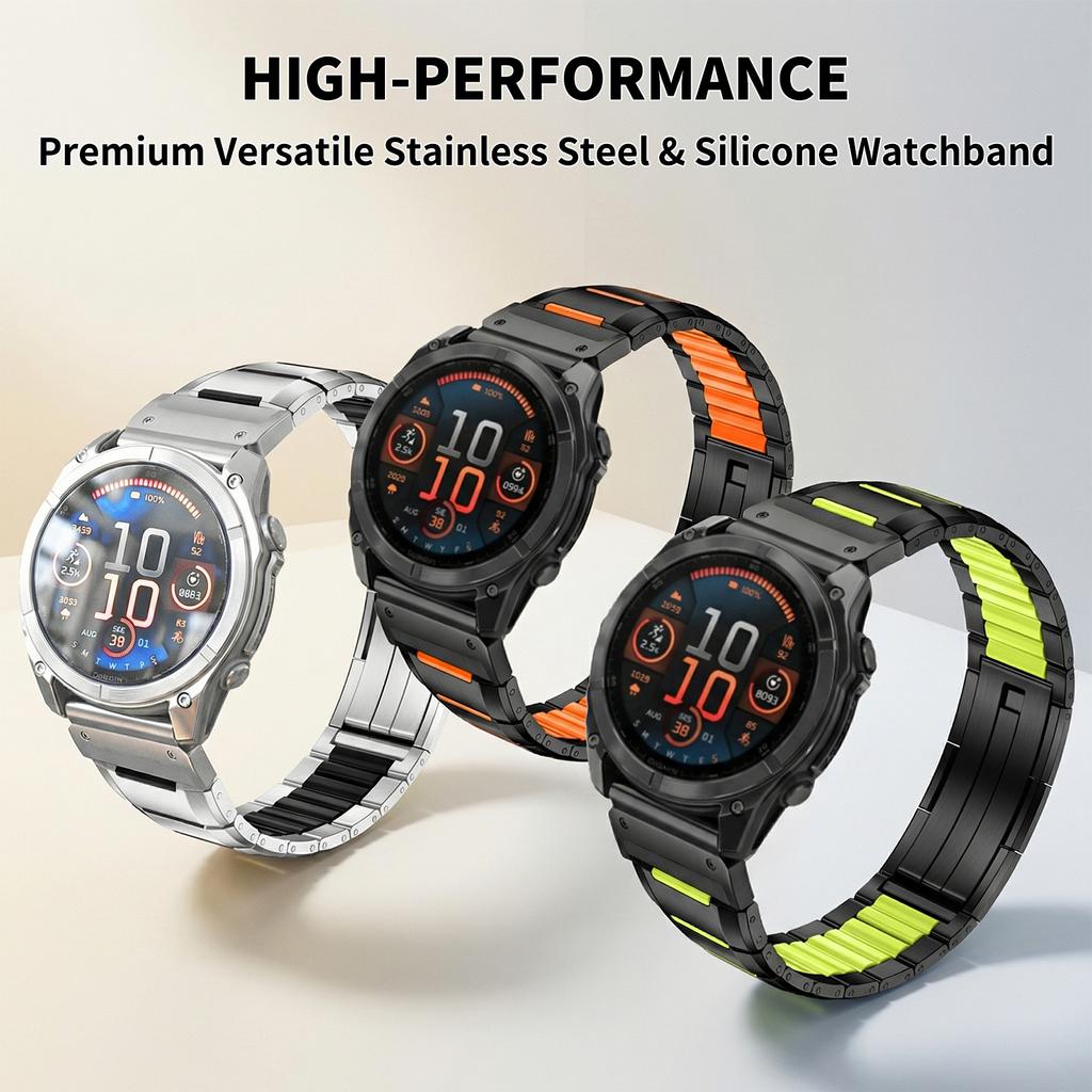 22/26mm Stainless Steel Silicone Band for Garmin Fenix 8 47/51mm 7 7X Pro 6 6X QuickFit Bands for Epix Gen2 Marq Bracelet Strap