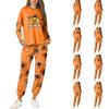Women's Halloween Print Sweatshirt and Jogger Set Crewneck Relaxed Fit with Chest Pocket