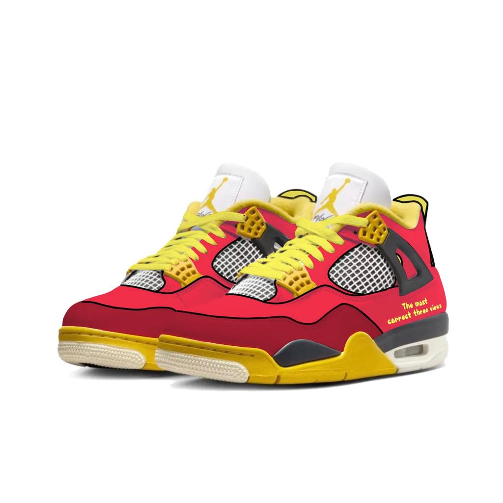 Jordan Air Jordan 4 Slip Resistant Abrasion Resistant Mid Top Vintage Basketball Shoes Unisex Red AQ9129-101(Team239-)