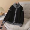 2025 Übergröße Herbst/Winter Dicker Strick Farbblock Revers Cardigan für Damen