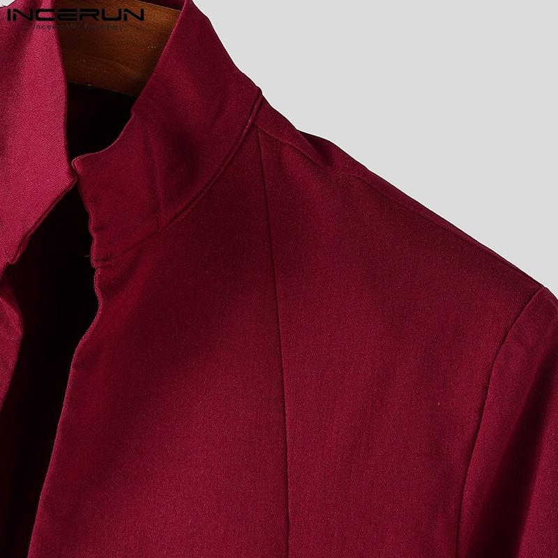 INCERUN Herren Stehkragen Langarm Offene Front Lange Strickjacken Mäntel